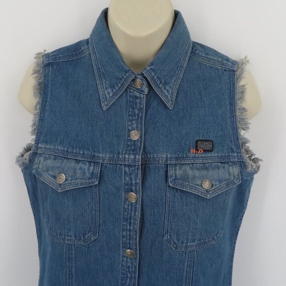 Harley Davidson Women Extra Small XS Blue Denim Snap Embroidered Vest Shirt Top - Picture 2 of 12